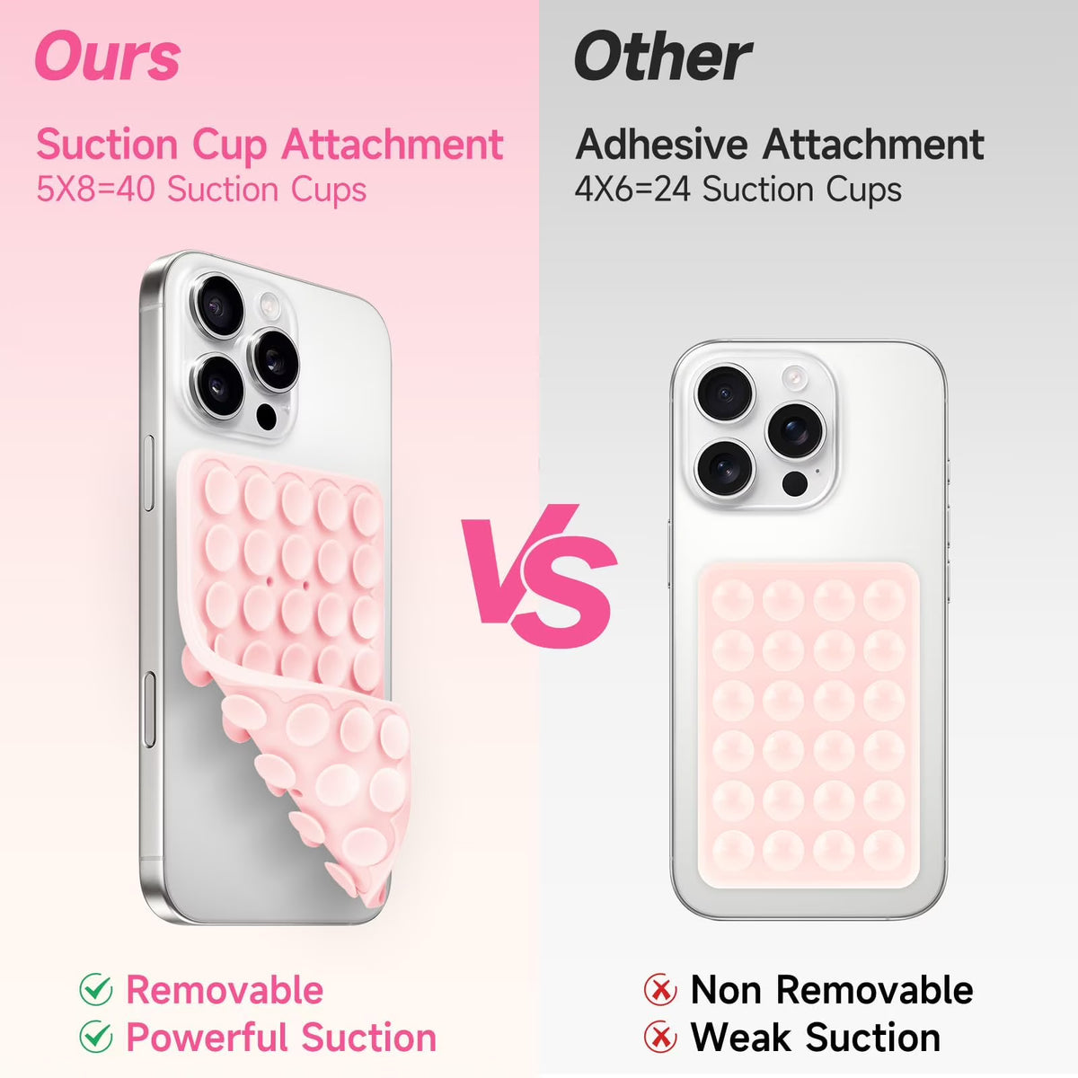 (2 Pack) Silicone Suction Cup Phone Case Mount Double Sided, Sticky Phone Grip with Higher Suction Power for Cell Phone, Hands-Free Phone Accessories for Selfies and Videos, Pink